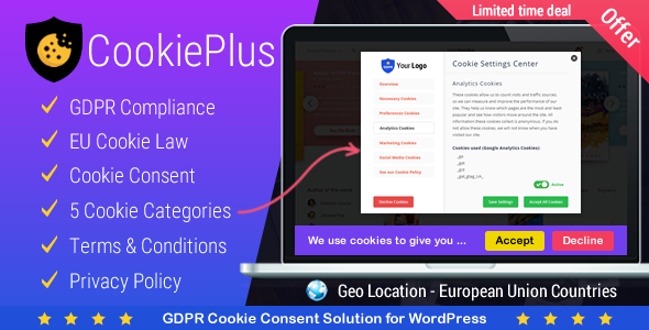 Cookie Plus GDPR v1.6.2 Nulled – Cookies Consent Solution for WordPress Free Download