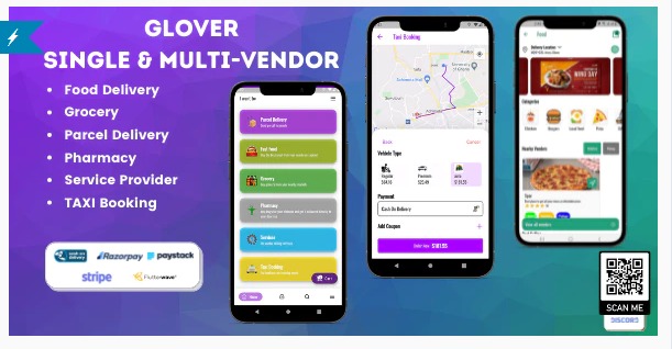 Glover v1.6.2 Nulled – Grocery, Food, Pharmacy Courier & Service Provider + Backend + Driver & Vendor app Free Download