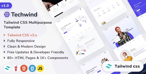 Techwind Tailwind CSS Multipurpose Landing Page Template Nulled