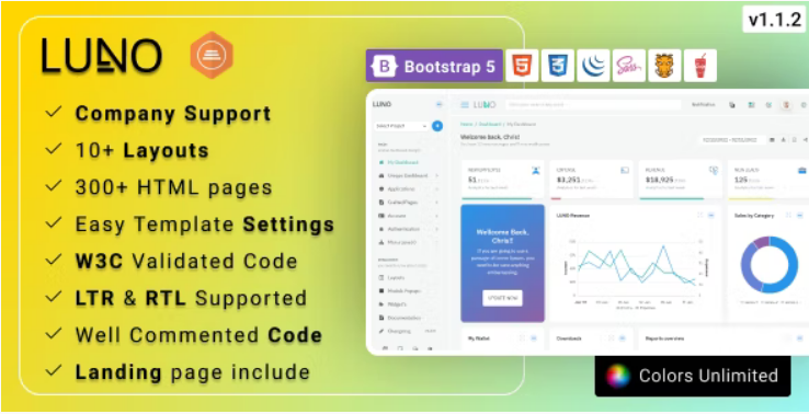LUNO Bootstrap 5 Responsive Admin Template Webapp UI Kit Nulled