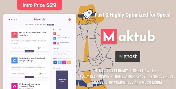Maktub Free Download Minimal & Lightweight Blog for WordPress Nulled