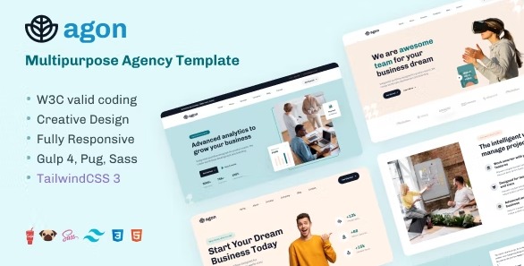 Agon Nulled Multipurpose Agency TailwindCSS Template Free Download