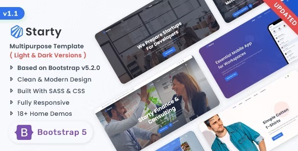 Starty v1.1.1 Nulled Multipurpose Bootstrap 5 Landing Template Free Download