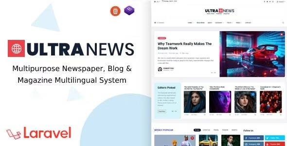 UltraNews Nulled v2.2.1 Laravel Newspaper, Blog and Magazine Multilingual System Free Download