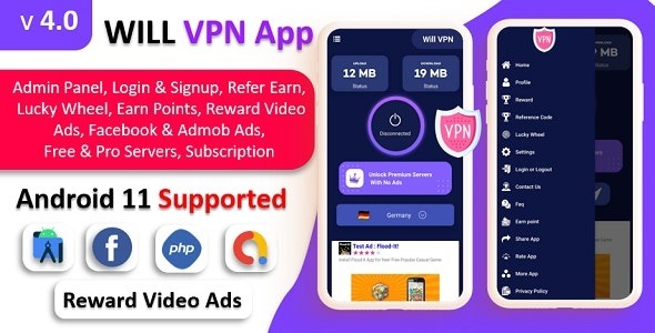 WILL VPN App Nulled VPN App With Admin Panel Secure VPN & Fast VPN Refer & Earn Reward Lucky Wheel Free Download