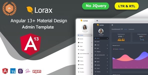 Lorax Angular 13+ Material Design Admin Template Nulled