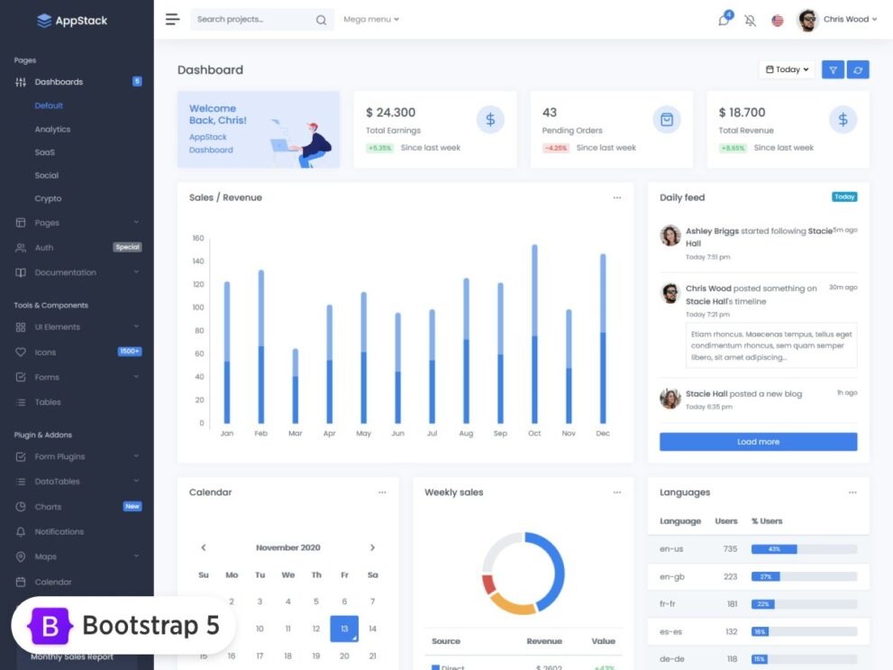 AppStack Nulled Admin & Dashboard Template Dark Light Free Download